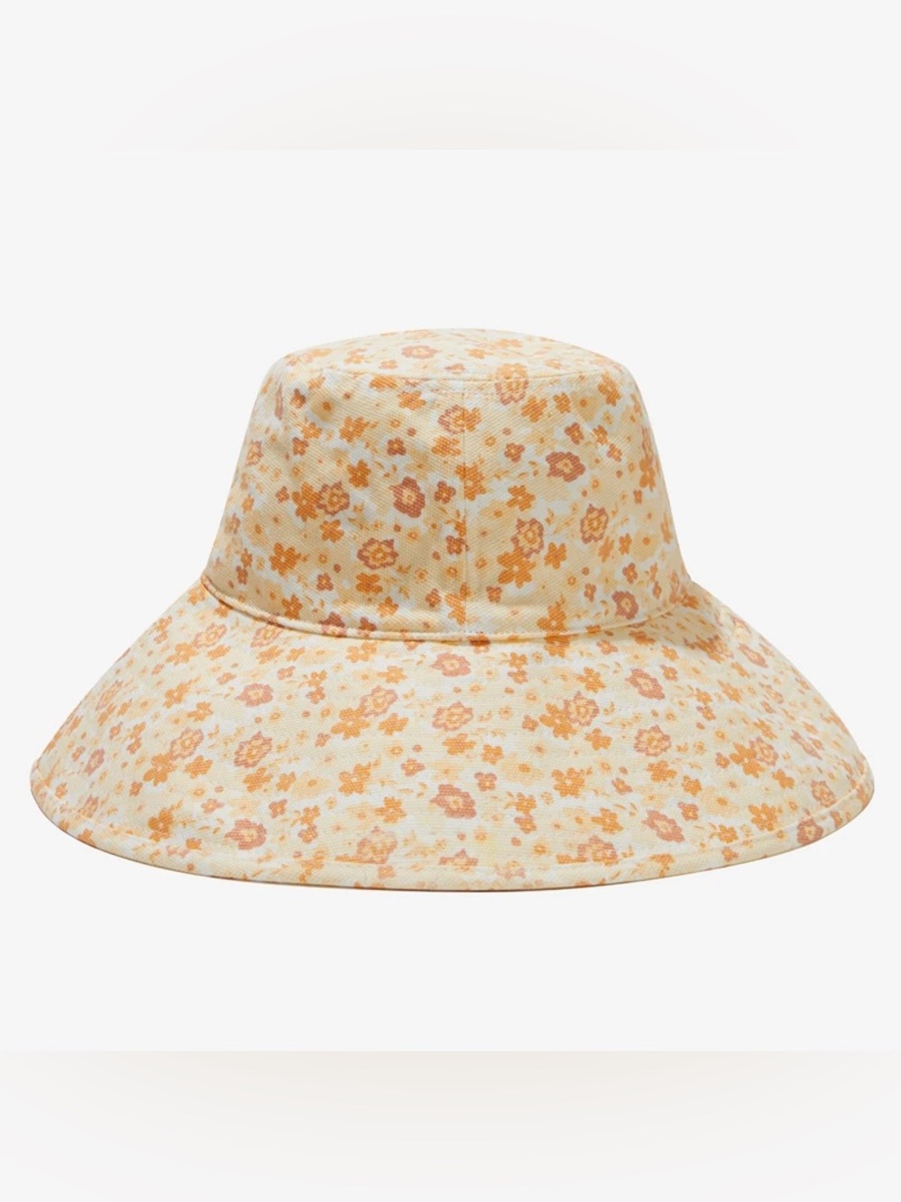 Lack Of Color Floral Wide-Brim Sun Hat - Cream & Orange Floral